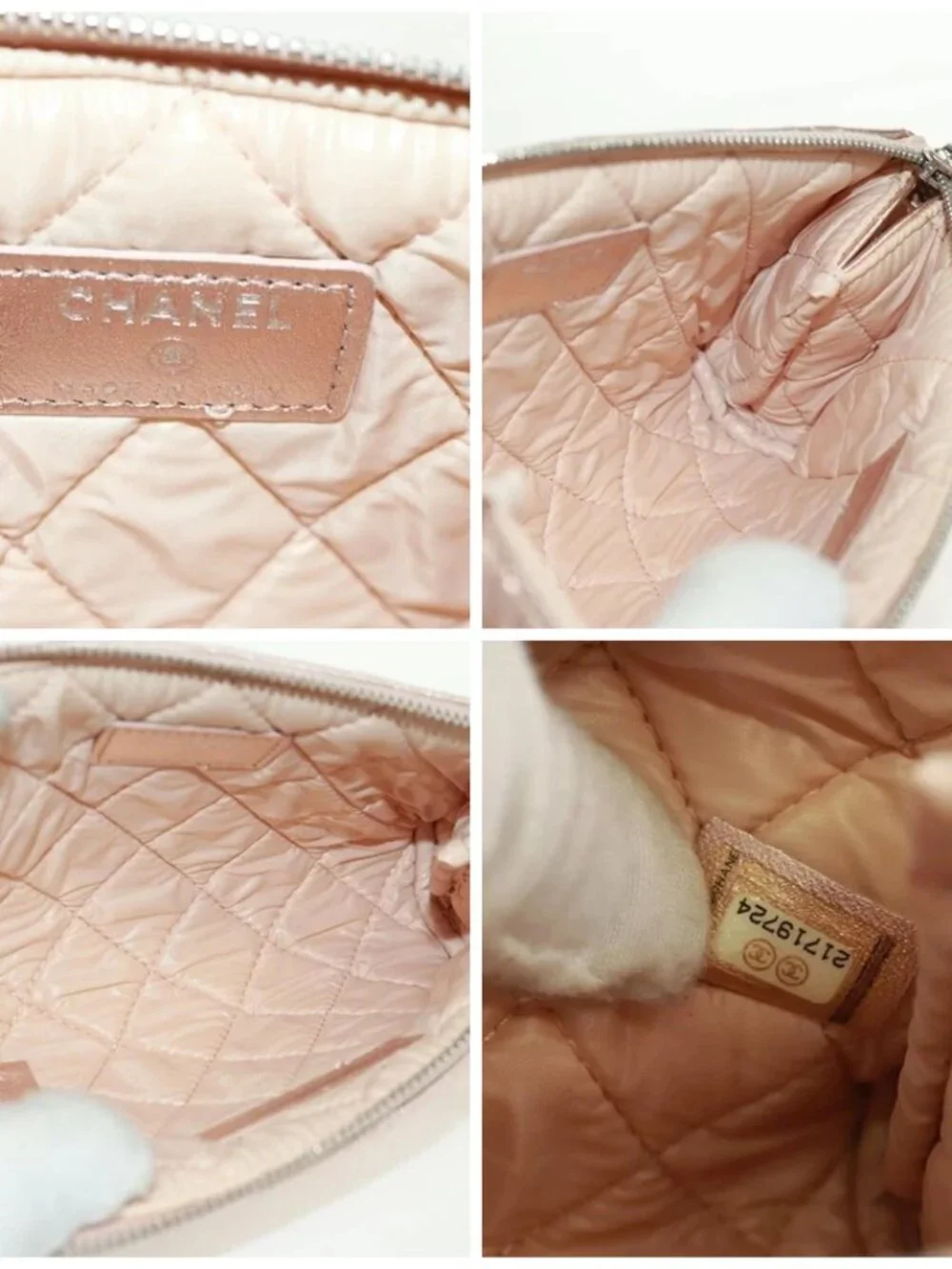 CHANEL Matelasse Pouch Lamb Skin Pink Silver CC Auth 166350SAM